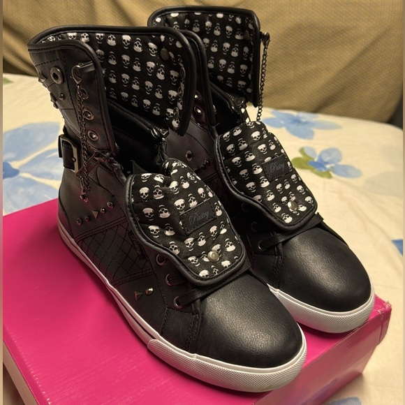 NIB Pastry Sugar Rush black dance sneakers w/ skulls ☠️ & studs sz 10 women - Picture 7 of 17